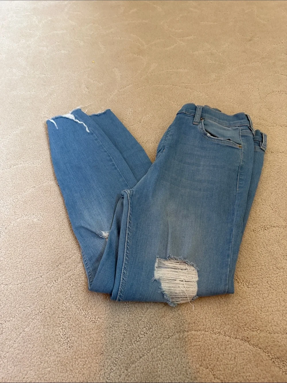 Free People Women's Distressed Light Blue Skinny Jeans